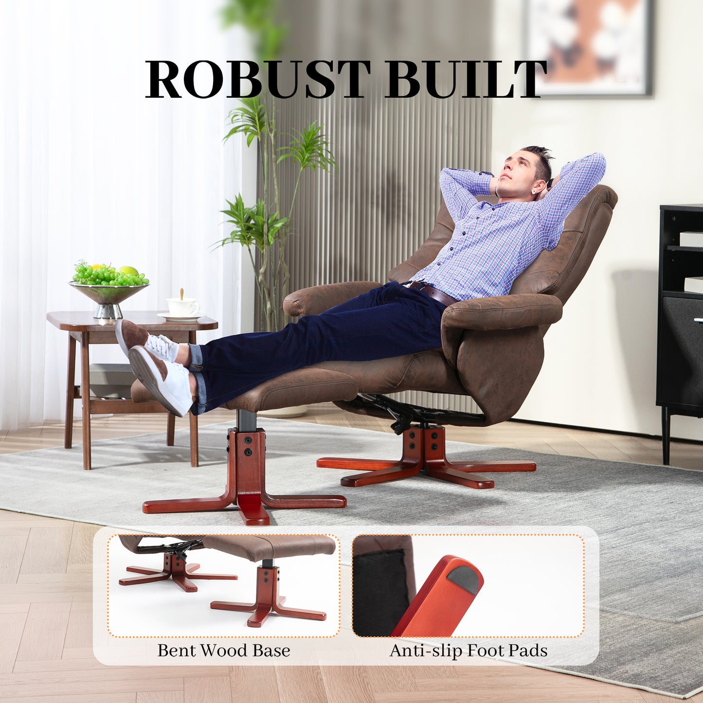 Recliner Chair with Footstool, Backrest Adjustable, Armchair, Brown