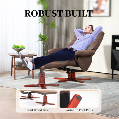 Recliner Chair with Footstool, Backrest Adjustable, Armchair, Brown