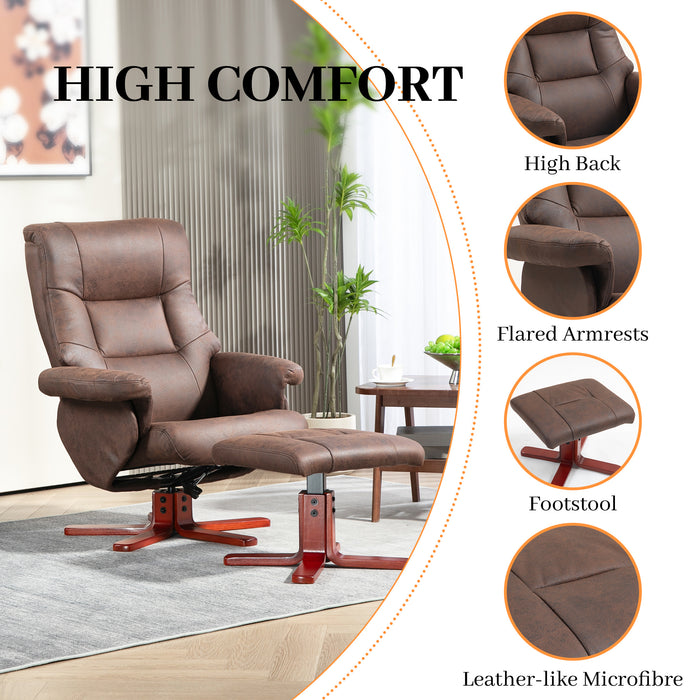 135° Reclining Armchair with Footstool for Living Room, Dark Brown