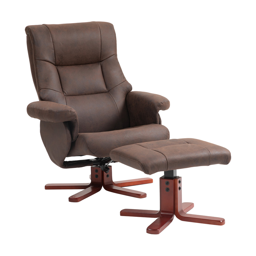 135° Reclining Armchair with Footstool for Living Room, Dark Brown