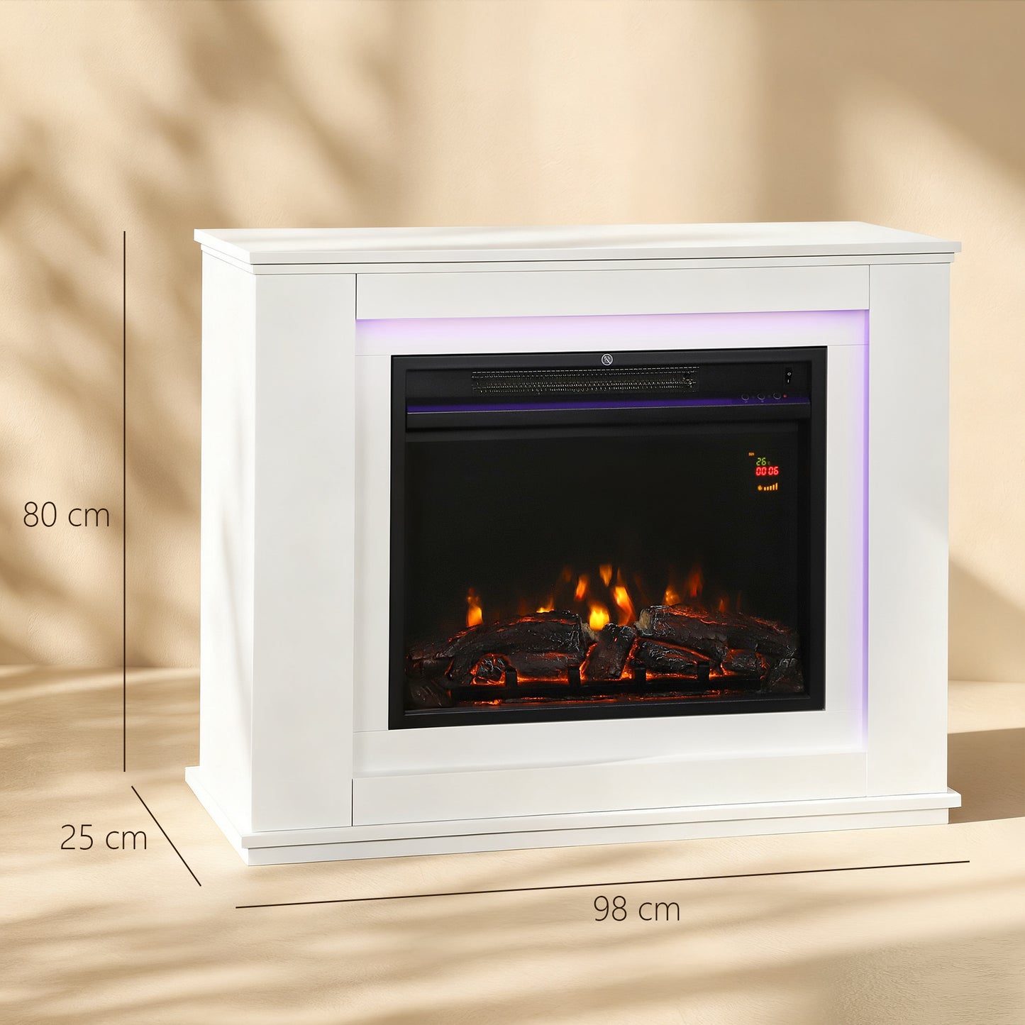 Electric Fireplace with Surround, 32" 2000W Inset Electric Fire and Mantel Reach up to 30 m² with 12 Colours Realistic Flame Effect & 5 Brightness, Remote & Timer for Living Room, White
