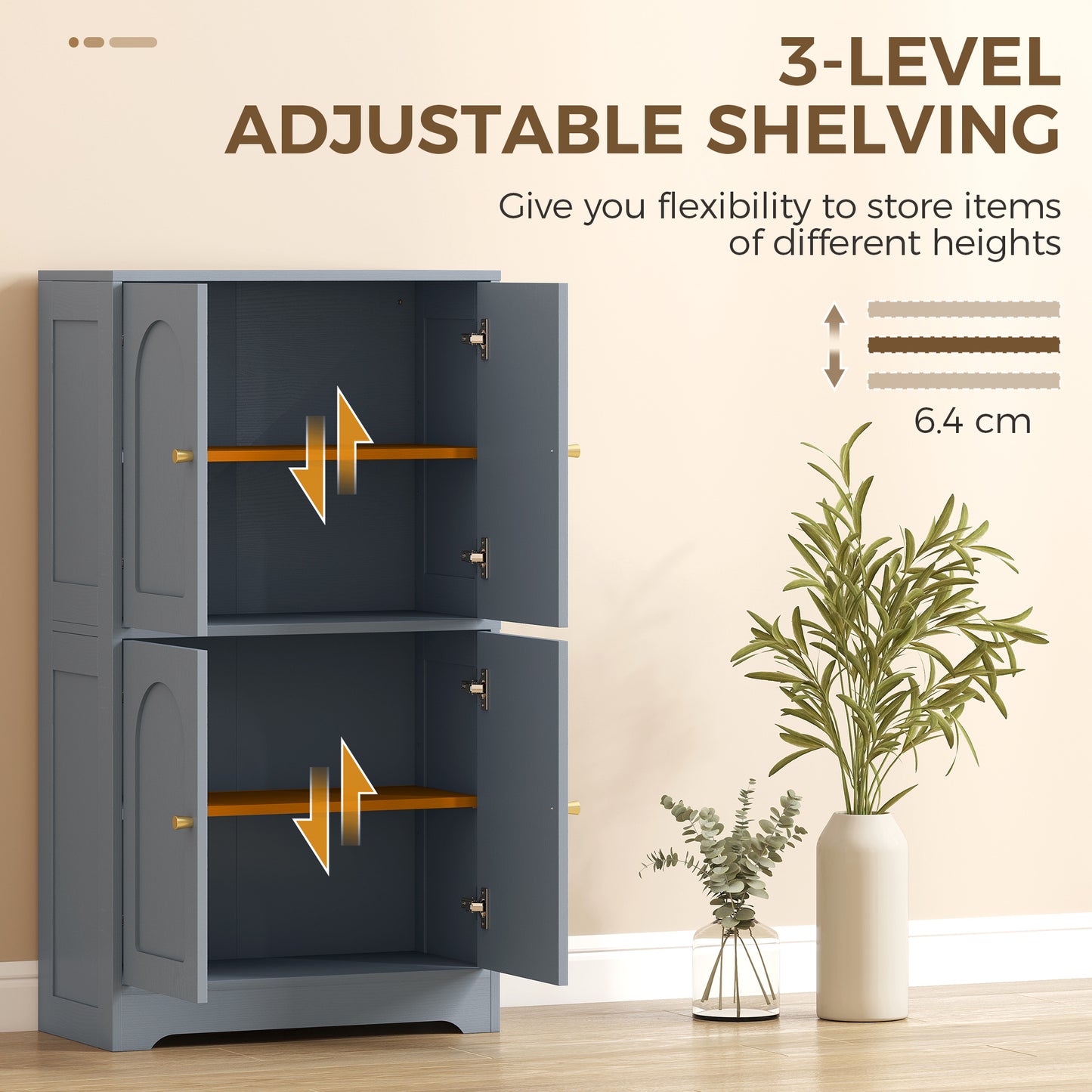 110cm Kitchen Cupboard with 4 Arched Doors and 2 Adjustable Shelves