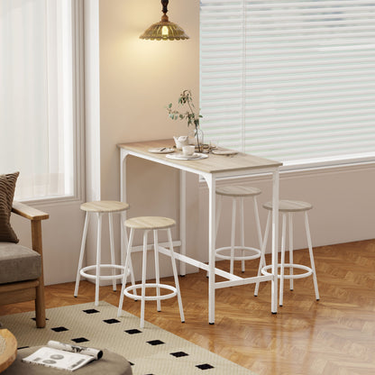 5 Piece Bar Table and Stools Set with Metal Frame Natural Wood
