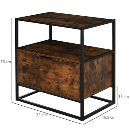 Industrial-Style Side Table w/ Drawer Open Shelf Steel Frame Base Retro