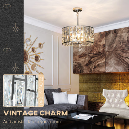 Flush Mount Ceiling Light, 3-Light Crystal Chandelier for Living Room