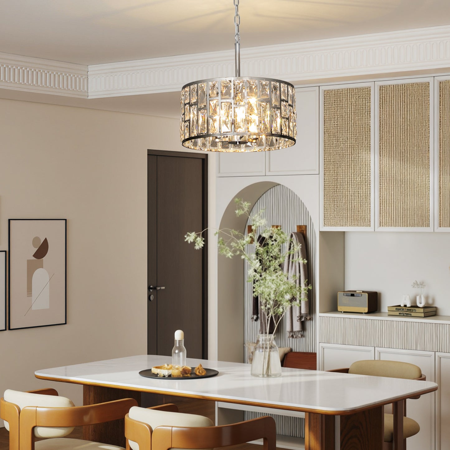 Flush Mount Ceiling Light, 3-Light Crystal Chandelier for Living Room