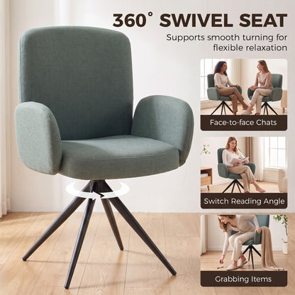 Linen-Effect Swivel Accent Chair with Curved Backrest - Light Green & Black