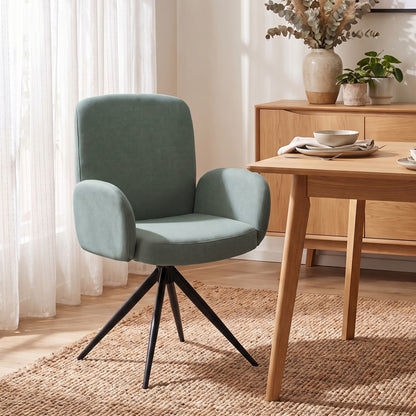 Linen-Effect Swivel Accent Chair with Curved Backrest - Light Green & Black