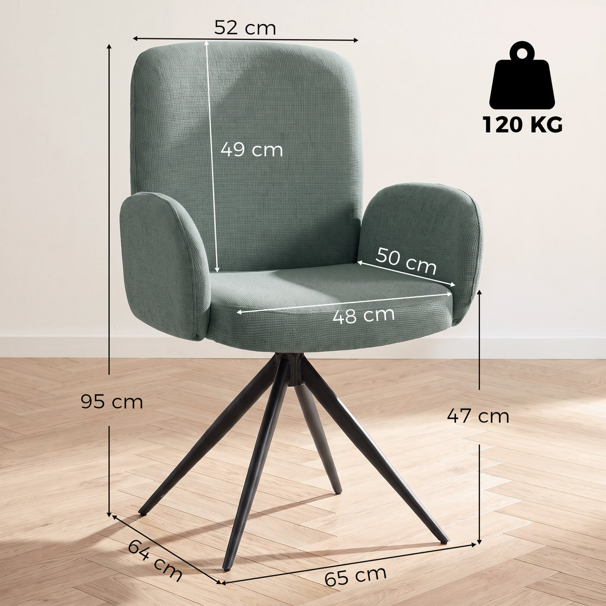 Linen-Effect Swivel Accent Chair with Curved Backrest - Light Green & Black
