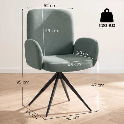 Linen-Effect Swivel Accent Chair with Curved Backrest - Light Green & Black