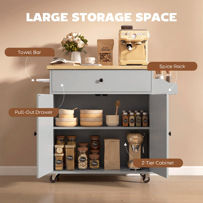 Kitchen Island with Drop Leaf, Rolling Kitchen Storage Trolley, Grey