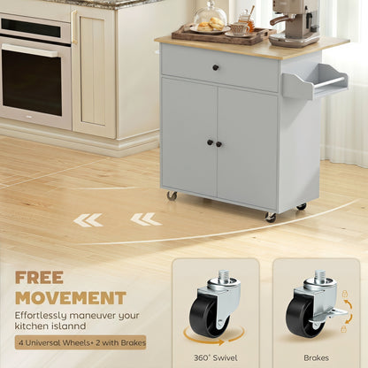 Kitchen Island with Drop Leaf, Rolling Kitchen Storage Trolley, Grey