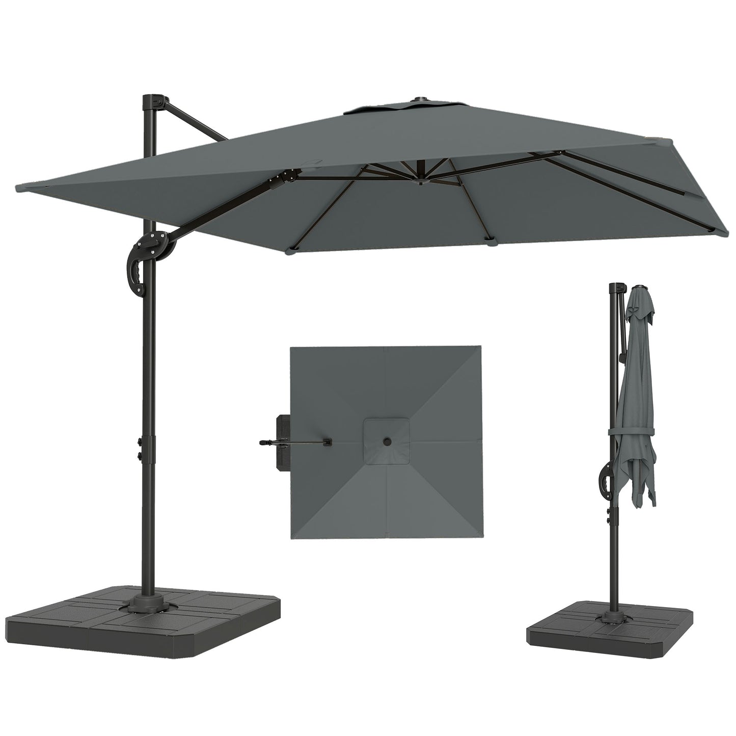 2.4 x 2.4 m Cantilever Parasol w/ Umbrella Weights, Dark Grey
