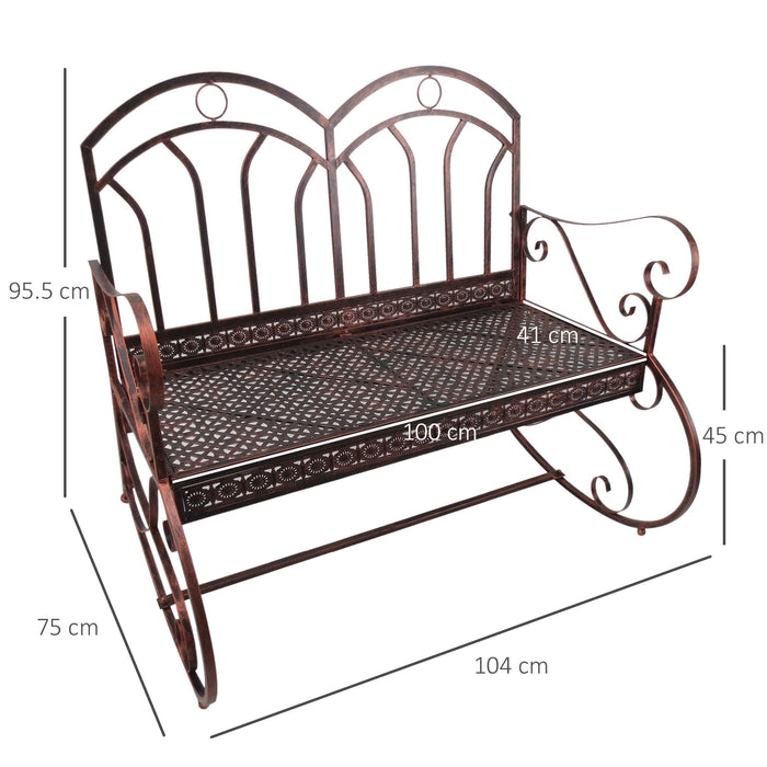 2 Seater Metal Garden Park Bench Outdoor Rocking Chair Swing Bench Loving Seat Bronze