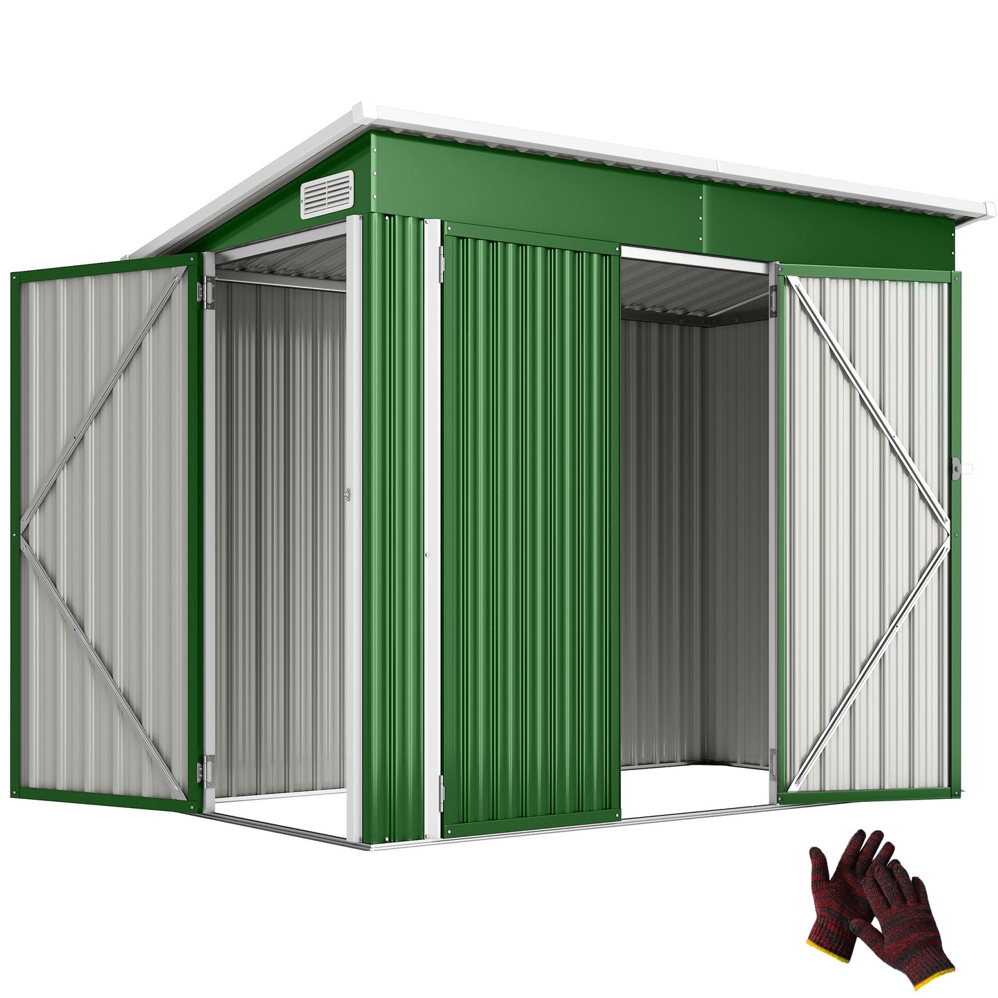 Outdoor Storage Shed, 7.5 x 4.3ft Metal Garden Shed, Green