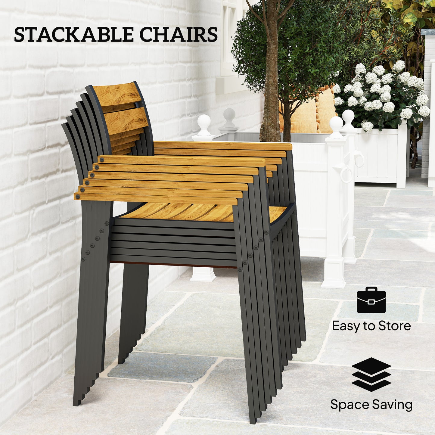 7 Piece Garden Dining Set with Table and 6 Stackable Chairs, Brown