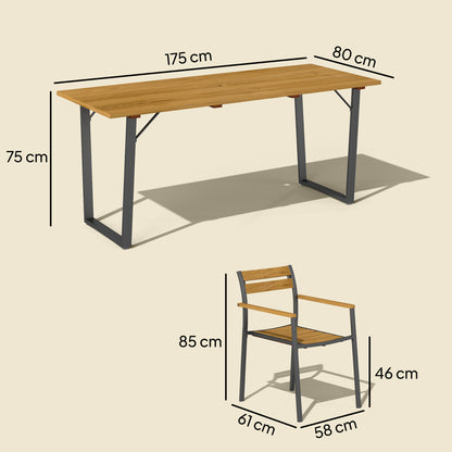 7 Piece Garden Dining Set with Table and 6 Stackable Chairs, Brown