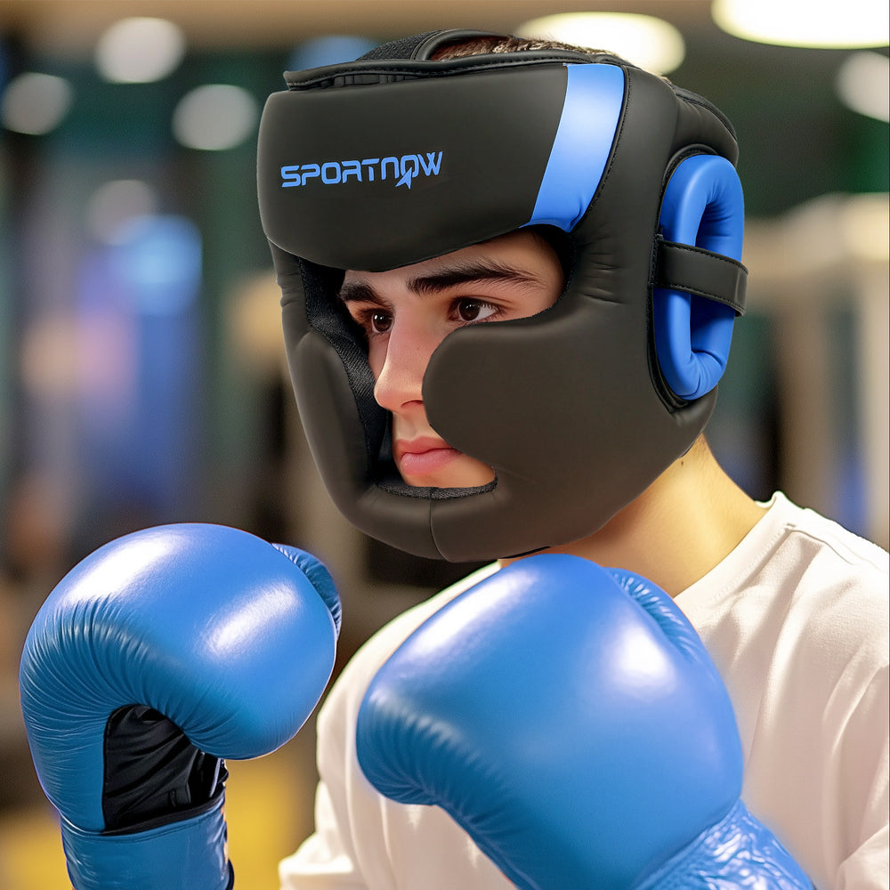 Boxing Headguard w/ Adjustable Strap for Sparring Kickboxing, Blue