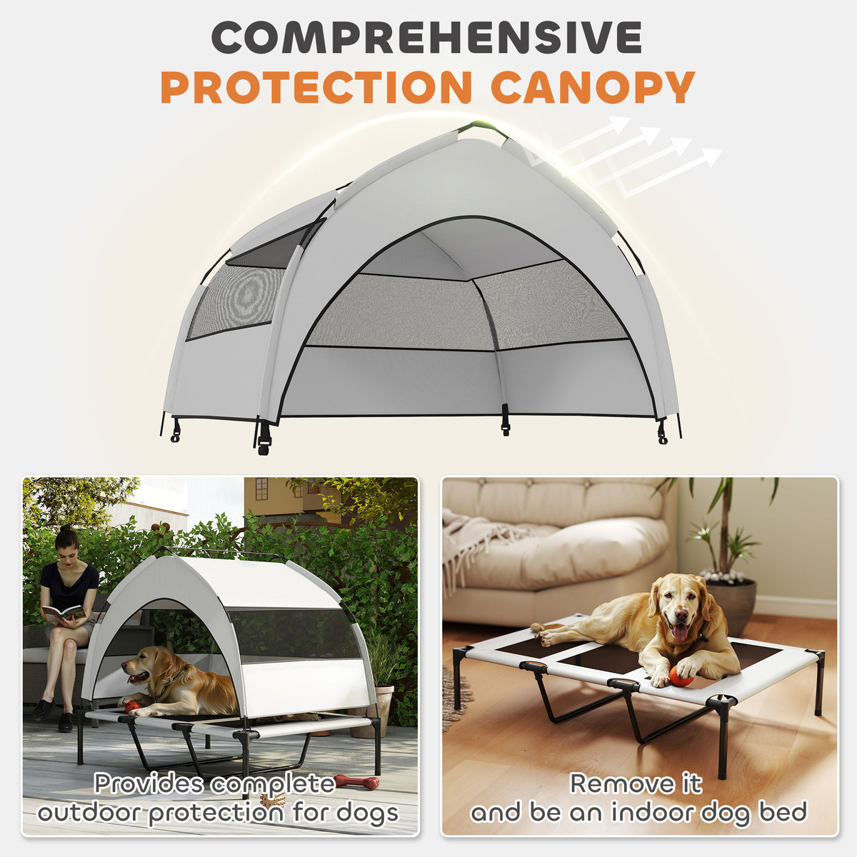Portable Elevated Dog Bed with Removable Canopy, 106 x 76 x 94 cm
