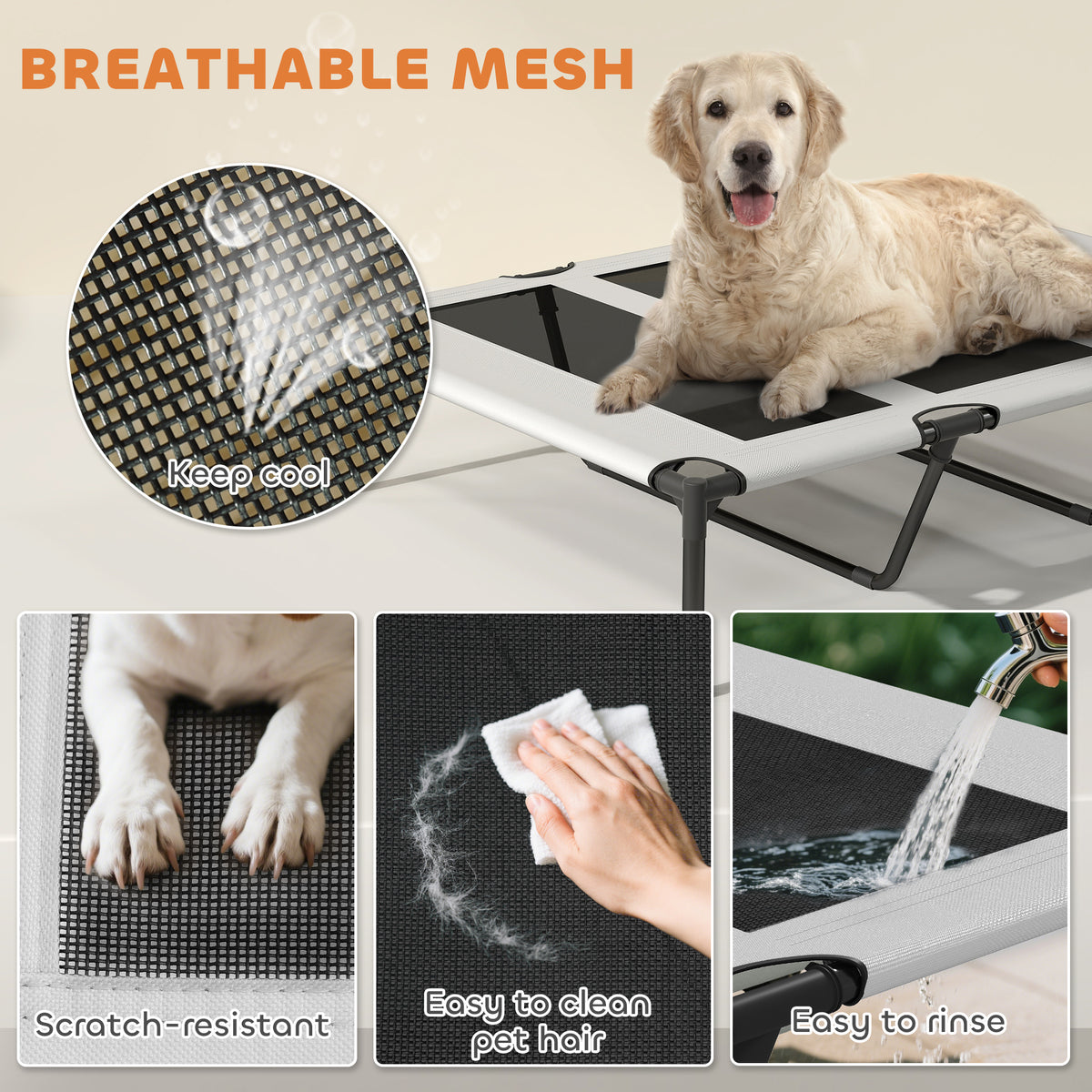 Portable Elevated Dog Bed with Removable Canopy, 106 x 76 x 94 cm
