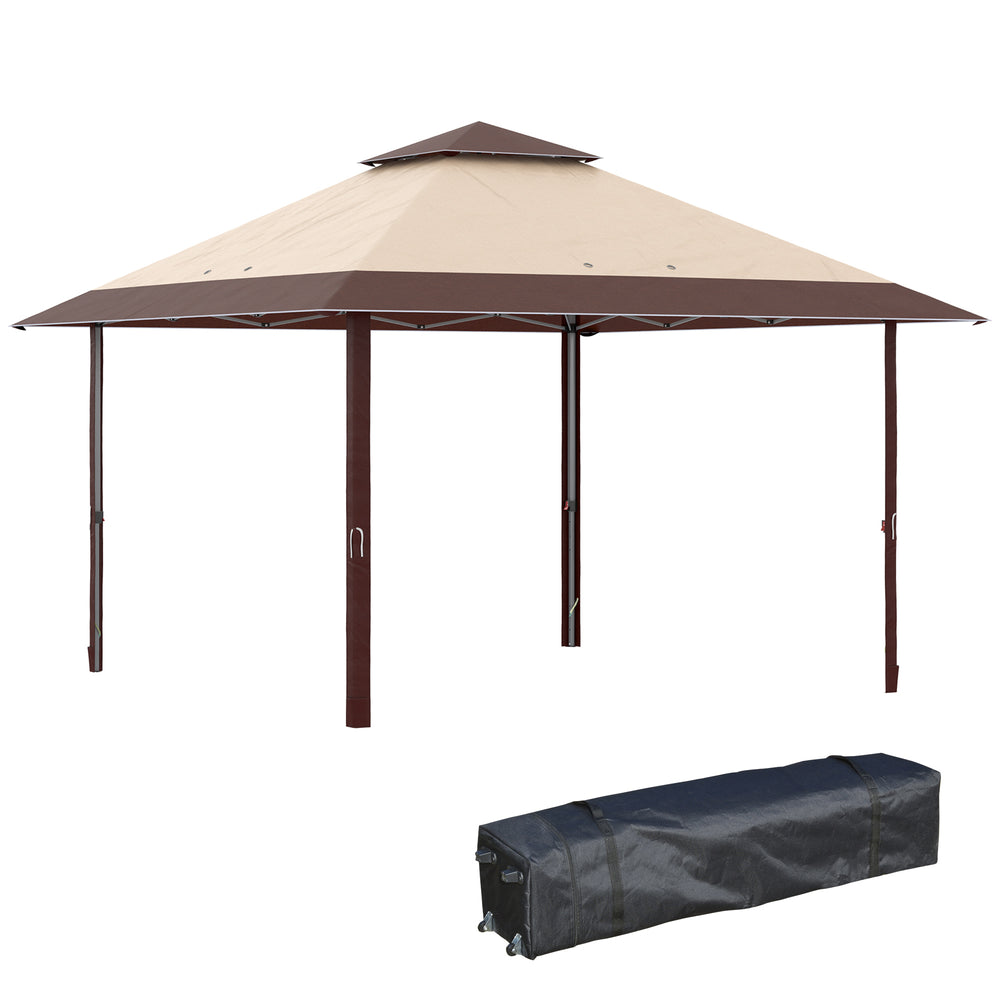 4 x 4m Pop-up Gazebo Double Roof Canopy Tent with UV Proof, Roller Bag & Adjustable Legs Outdoor Party, Steel Frame, Coffee