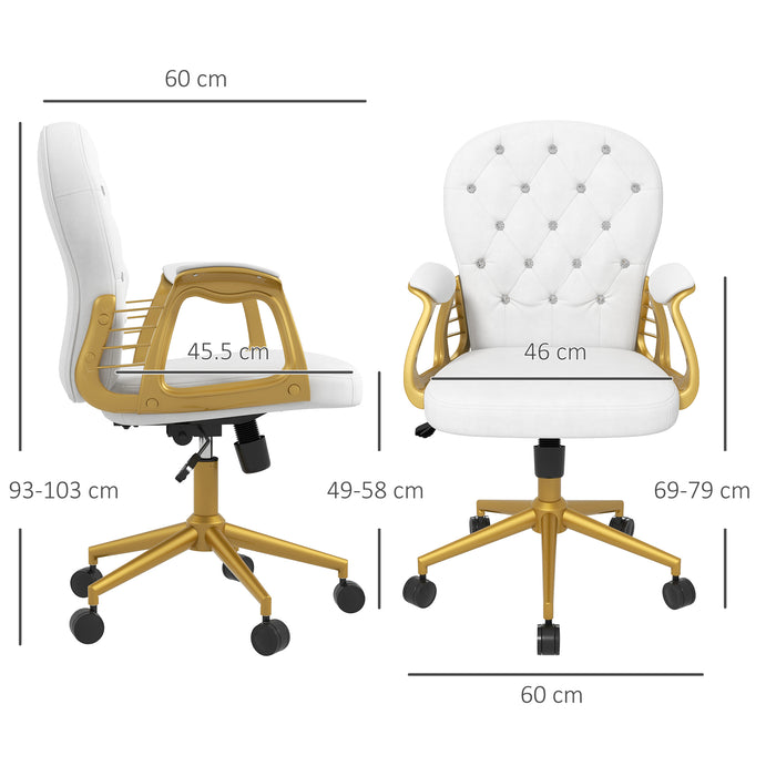 Height Adjustable Home Office Chair, Button Tufted Computer Chair with Padded Armrests and Tilt Function, Cream White