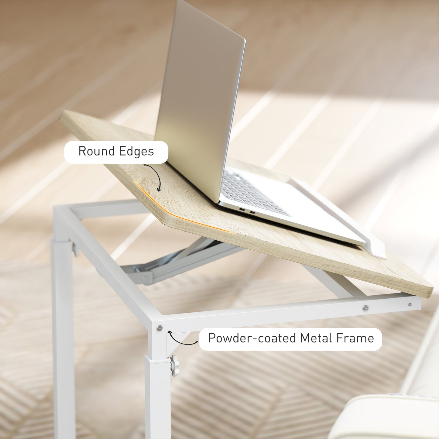 C-Shaped Sofa Side Table, Height Adjustable Overbed Table, Oak