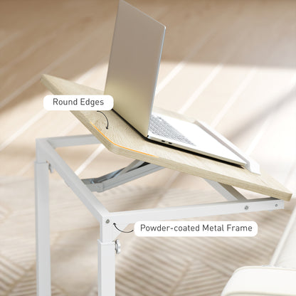 C-Shaped Sofa Side Table, Height Adjustable Overbed Table, Oak