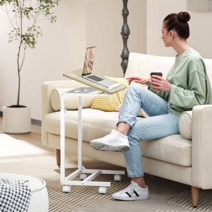 C-Shaped Sofa Side Table, Height Adjustable Overbed Table, Oak