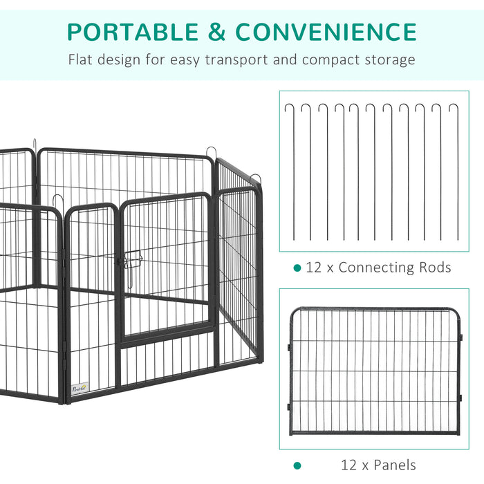 Heavy Duty Pet Playpen, 12 Panels Puppy Play Pen, Foldable Steel Dog Exercise Fence, with 2 Doors Locking Latch, 80 x 60 cm