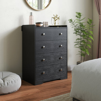 4 Drawer Chest of Drawers, Storage Cabinet, Black Wood Effect