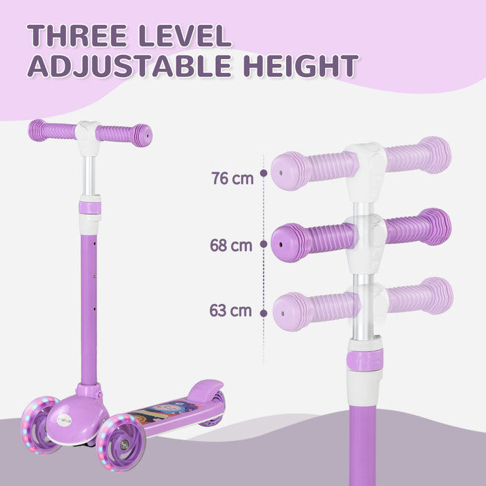 Kids 3 Wheel Scooter for 2-6 Years Old w/ Adjustable Height, Purple