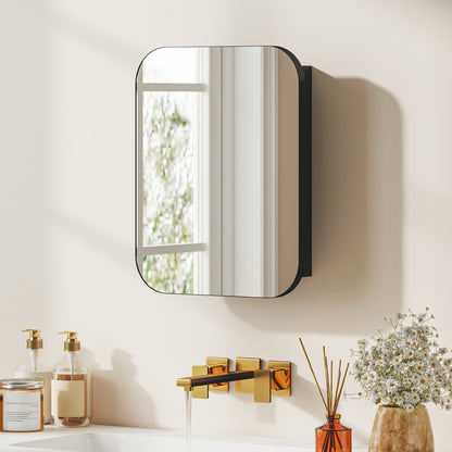 Wall Mounted Bathroom Cabinet with Mirror Adjustable Shelves Black