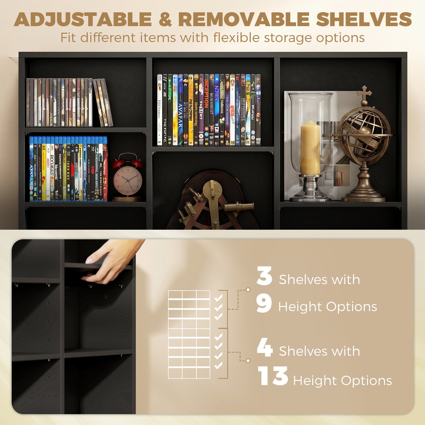835 CD/500 DVD Storage Unit, Blu-ray Media Storage Shelf, Black