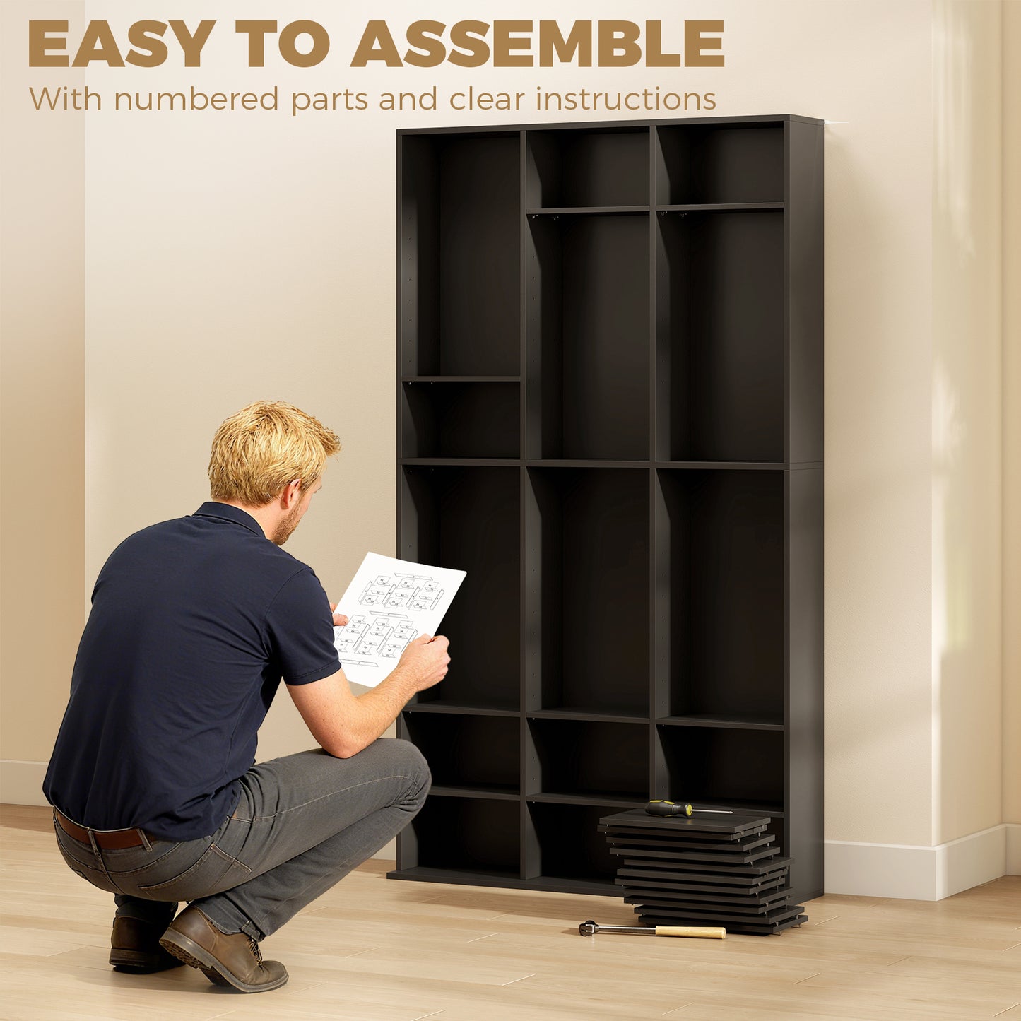 835 CD/500 DVD Storage Unit, Blu-ray Media Storage Shelf, Black