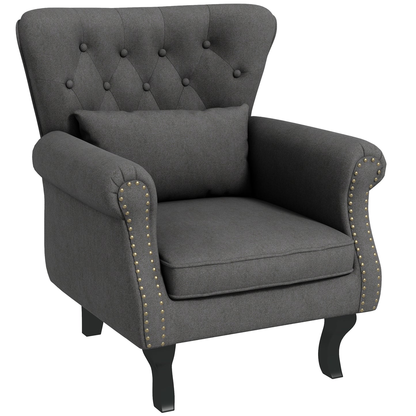Wingback Armchair, Chesterfield-style Accent Chair, Dark Grey