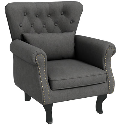 Wingback Armchair, Chesterfield-style Accent Chair, Dark Grey
