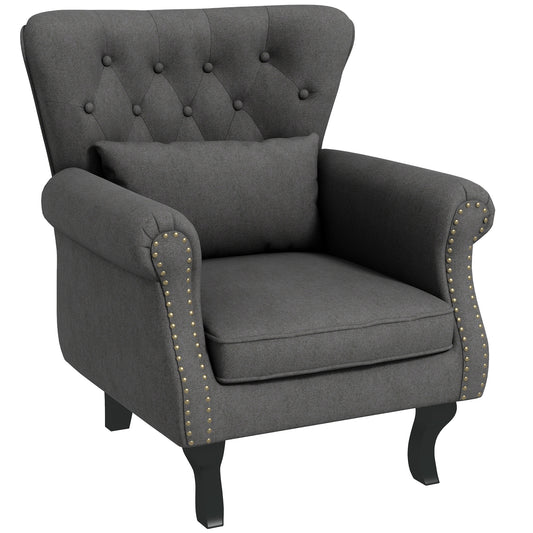 Wingback Armchair, Chesterfield-style Accent Chair, Dark Grey