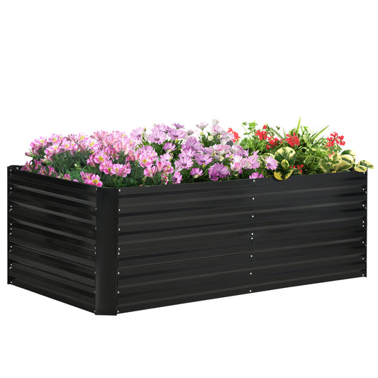 Galvanised Steel Outdoor Raised Bed w/ Reinforced Rods, Black