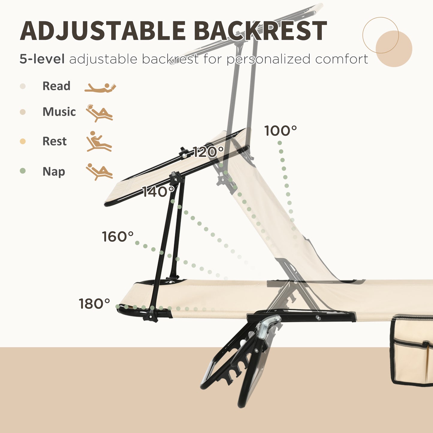 2 Piece Folding Sun Loungers with Adjustable Backrest, Tan Brown