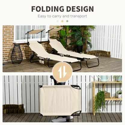 2 Piece Folding Sun Loungers with Adjustable Backrest, Tan Brown