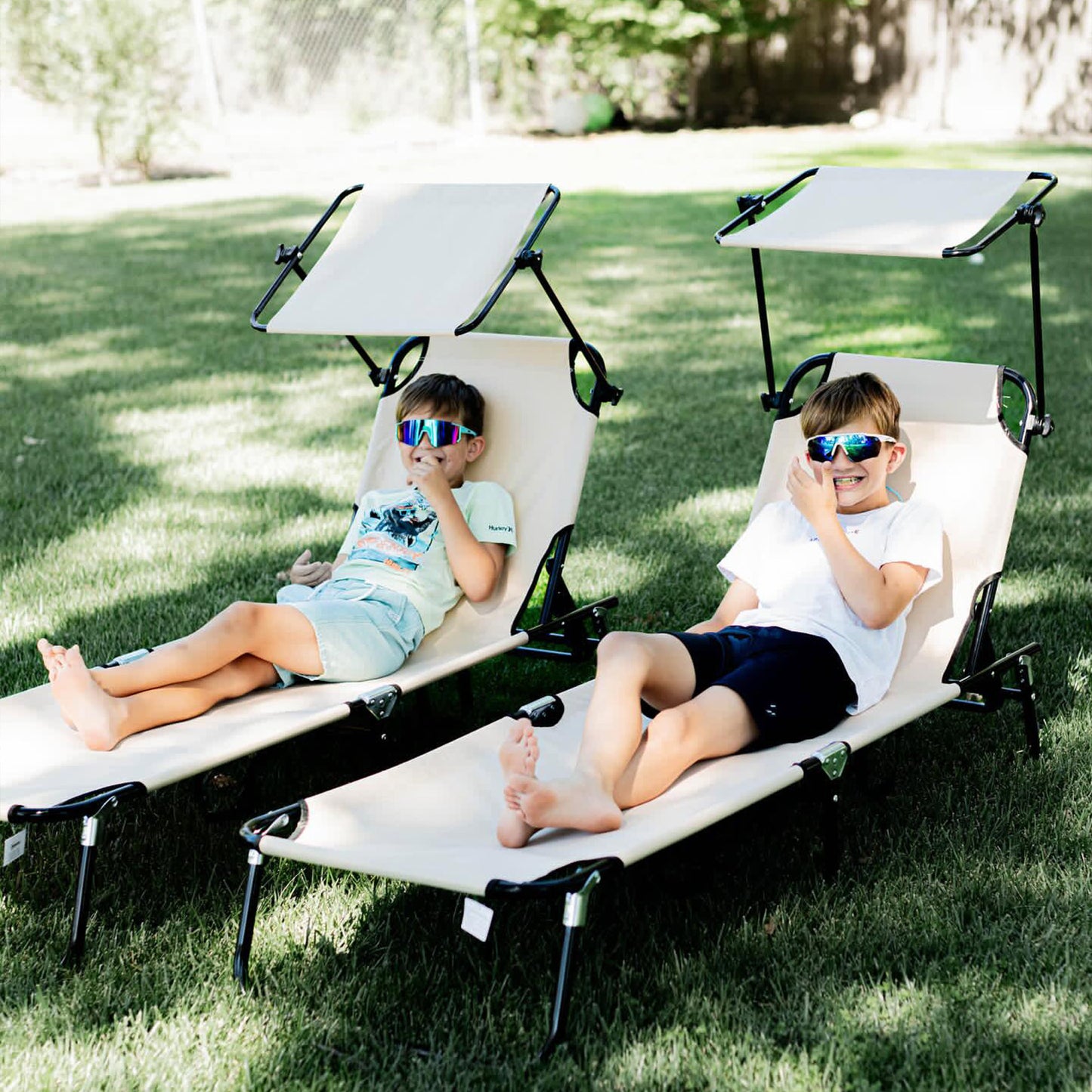 2 Piece Folding Sun Loungers with Adjustable Backrest, Tan Brown