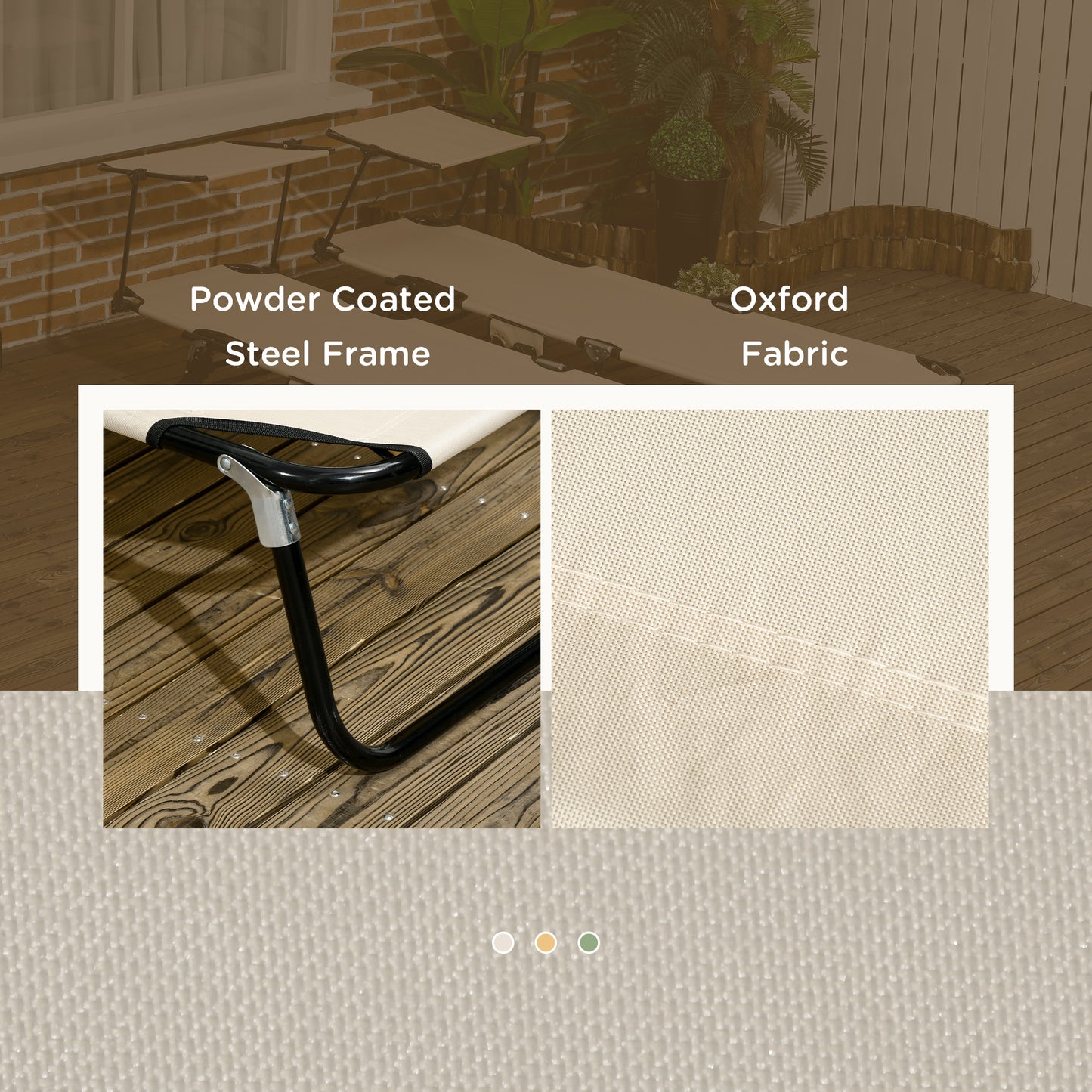 2 Piece Folding Sun Loungers with Adjustable Backrest, Tan Brown