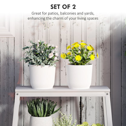 Set of 2 Round Plant Pots Outdoor 22cm for Garden, White