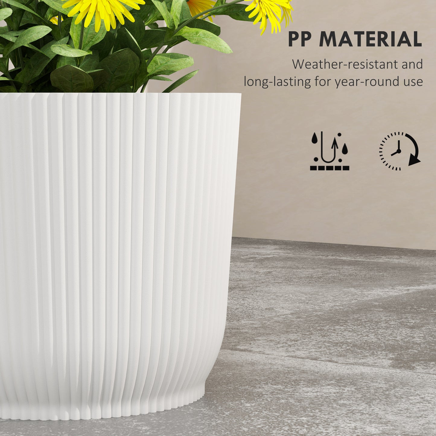 Set of 2 Round Plant Pots Outdoor 22cm for Garden, White