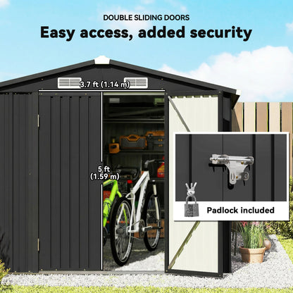 12 x 8 ft Garden Shed, Outdoor Storage Shed with 4 Vents Dark Grey