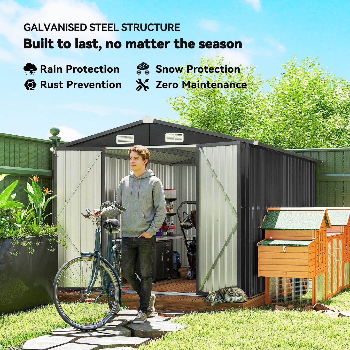 12 x 8 ft Garden Shed, Outdoor Storage Shed with 4 Vents Dark Grey