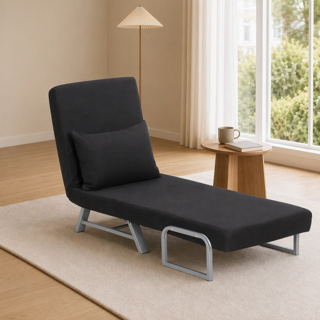Single Sofa Bed, 3-in-1 Convertible Folding Chair Bed, Black