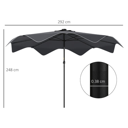 Solar Patio Umbrella with LED and Tilt, Outdoor Market Table Umbrella Parasol with Crank, 3 x 3 (m), Grey