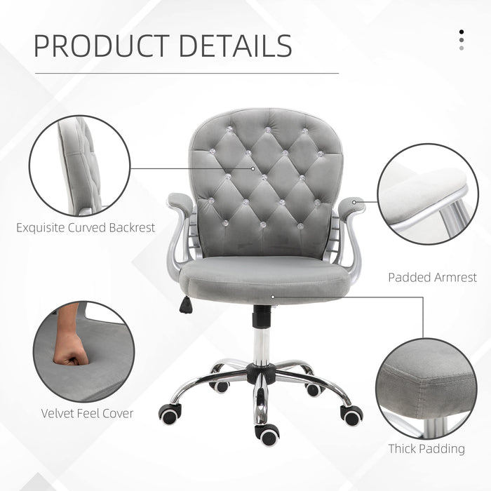 Office Chair Ergonomic 360¬¨‚àû Swivel Diamond Tufted Home Work Velour Padded Base 5 Castor Wheels Grey